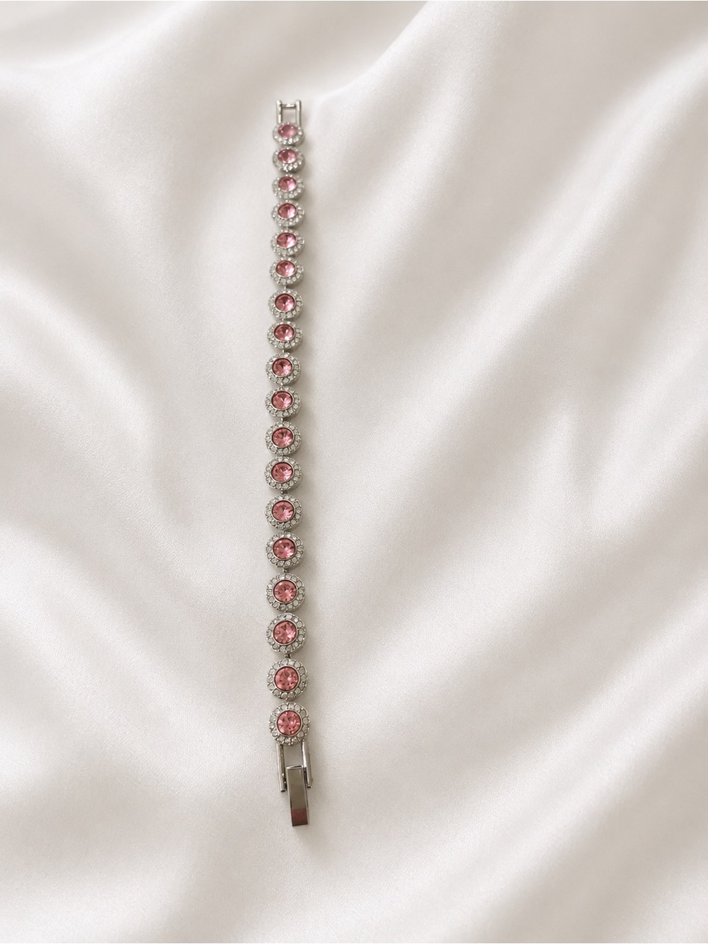 Pink Crystal Tennis Bracelet - Silver Tone & Swarovski